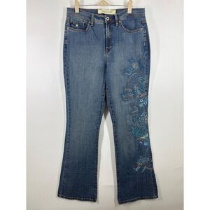 Jeanstar Belle Embroidered Butterfly Bootcut Jeans Blue Floral High Rise Star 10